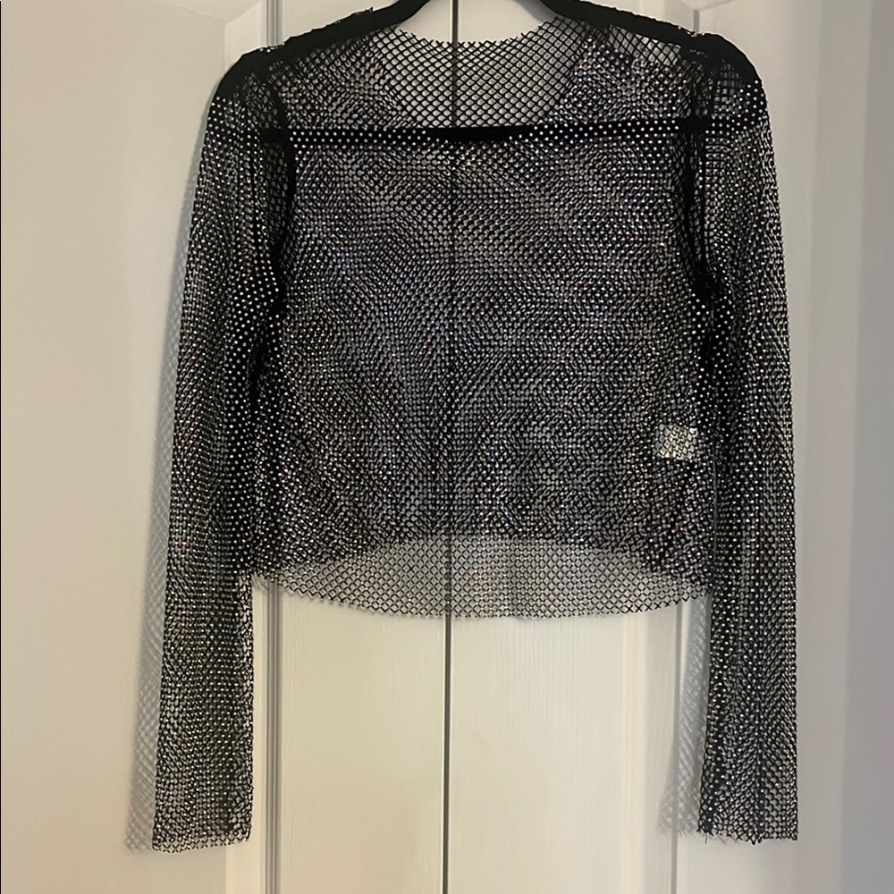 Sheer Black Mesh Long-Sleeve Crop Top